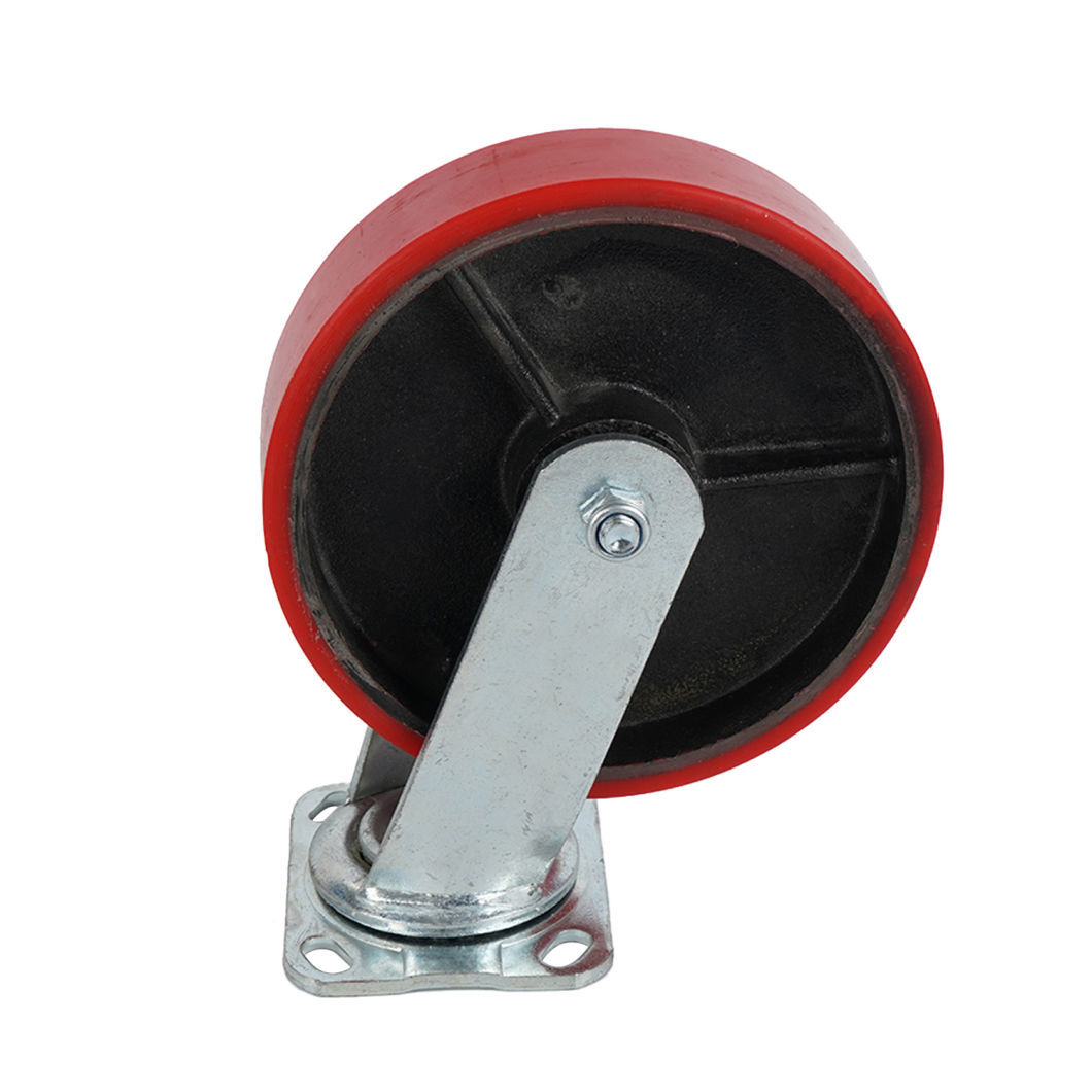 100mm 4&quot; Heavy Duty Cast Iron Core PU Caster Red Polyurethane Castors and Universal Wheels for Trolley