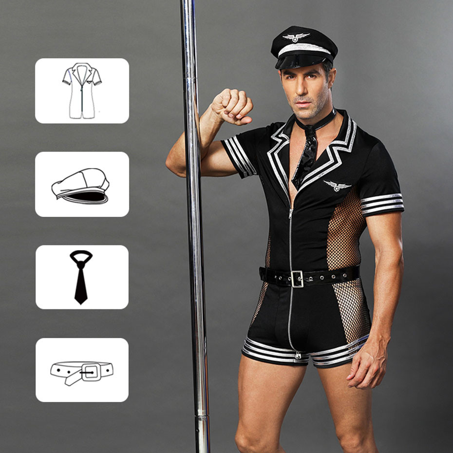 Porn Men Underwear Sexy Police Uniform Cosplay Lingerie Set