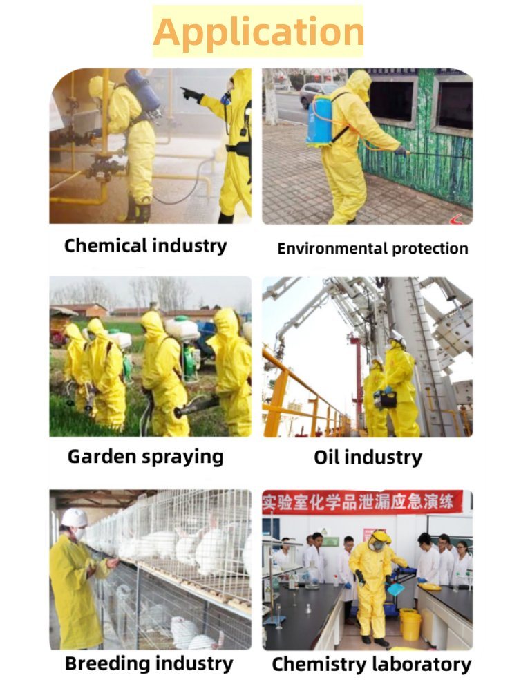 OEM Factory Industrial Yellow Chemical Proof ISO Hooded Disposable Coveralls