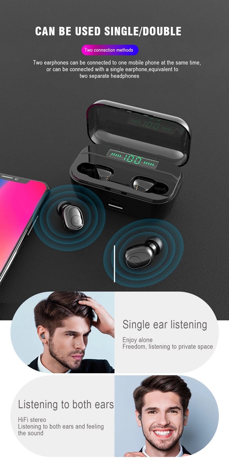 Tws Bluetooth Earpieces with Wireless Charging LED Digital Display Earphones Mini in Ear Earbuds Headphone with Mic