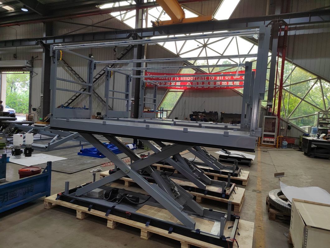 Hydraulic Electric Lift Table Powered Stationary Scissor Lifts with Handrail and Chain and Bellow