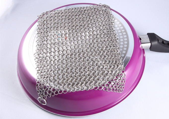 6'' SS Round Cookware Chainmail Scrubber Cleaning Cast Iron Pan 4