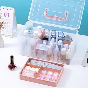 Girls or Women Lidded Plastic Makeup Storage Box with Handle