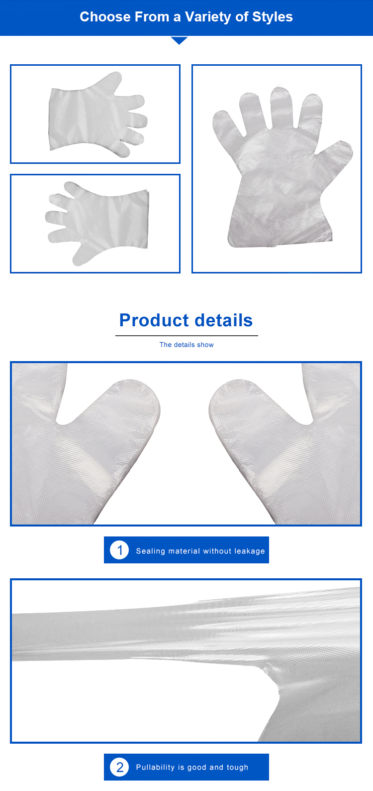 Compostable sanitary clear pe cpe tpe plastic hand gloves for cleaning