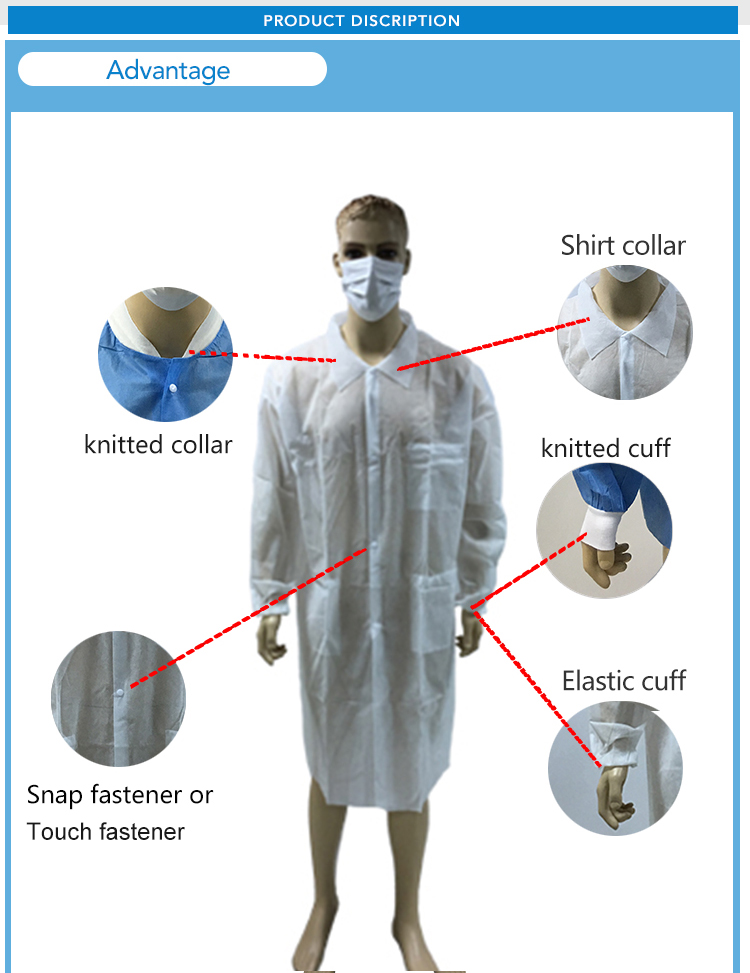 Disposable Non-woven Lab Coat with Good Quality
