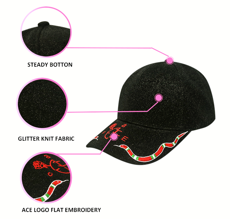 Custom sports baseball cap 100% Acrylic Glitter powder For Unisex