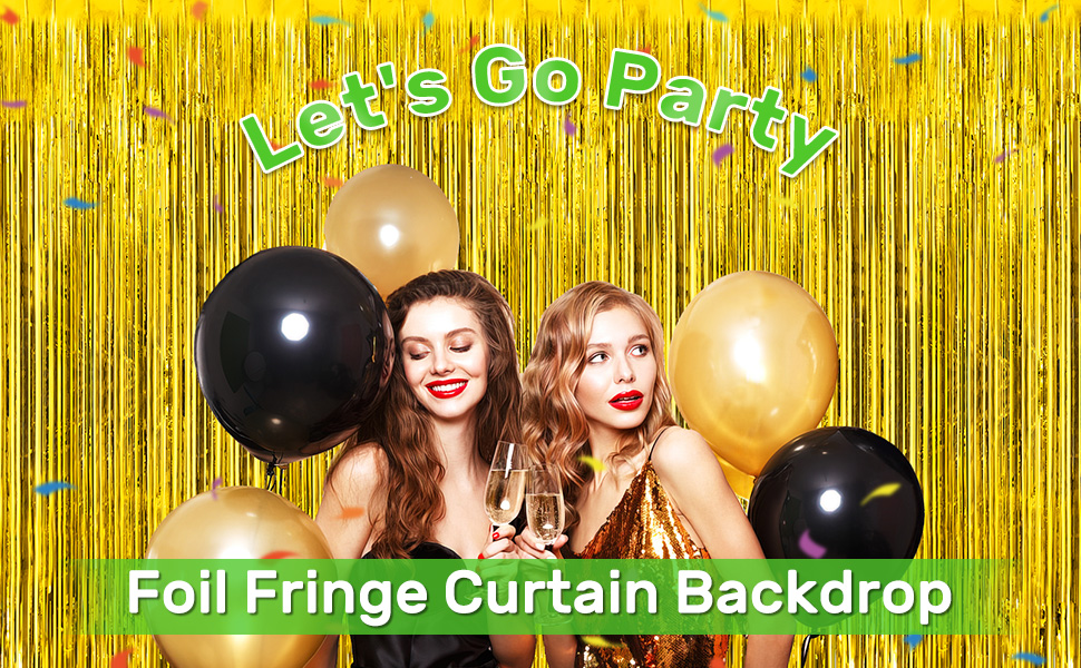 Birthday Party Decorations Foil Fringe Backdrop Doorway Curtains Tinsel Streamers Graduation Gold