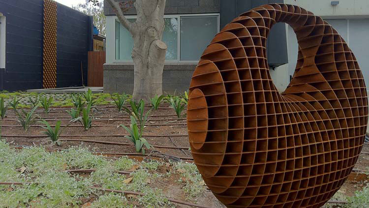 Large Landscape Ornament Famous New Design Corten Steel Sculpture With Three Dimensional Orb Shape