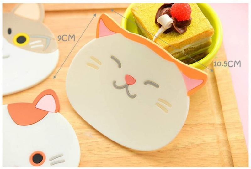 Minglu CM-005Cute Cartoon Cat Cup Coasters Mats Silicone Rubber Coaster for Wine, Glass, Tea, Housewarming Beverage, Drink, Beer
