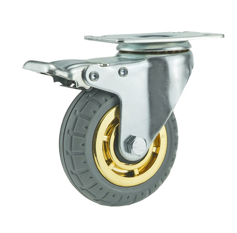 3inch 4inch 5inch Light Duty Golden Free Wheel Rubber Plastic Trolley Dustbin Castor Wheel