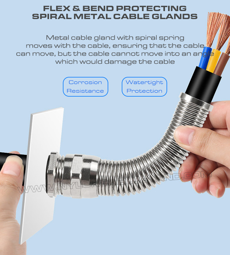Nickel-plated Brass Non-armoured Cable Glands IP68 UV Resistant with Bend Protection