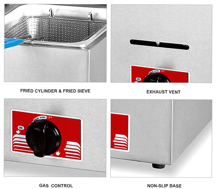 Commercial Gas Powered Deep Fryer for French Fries and Fry Chicken