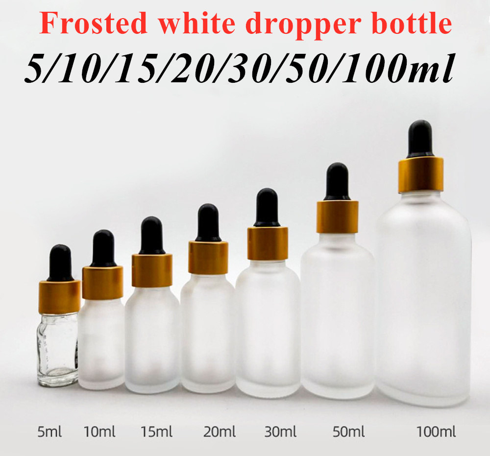Wholesale Cheap 5ml 10ml 20ml 30ml 1oz 2oz 50ml White Frosted Essential Oil Bottle Dropper Glass Bottle