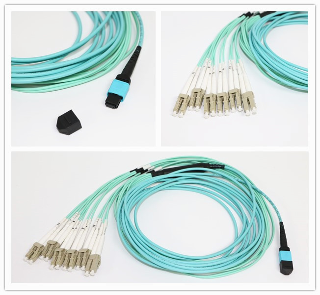 MPO - LC 12 Core fibre optic patch cord Aqua Round Bundle Optical Fiber Cable 0