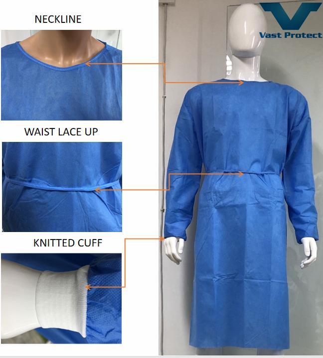 AAMI Disposable SMS Hypo-Allergenic Fabric Anti-Mildew and Anti-Bacterial Waterproof Isolation Gown