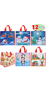 12 PCS White and Blue Christmas Character Reusable Bags