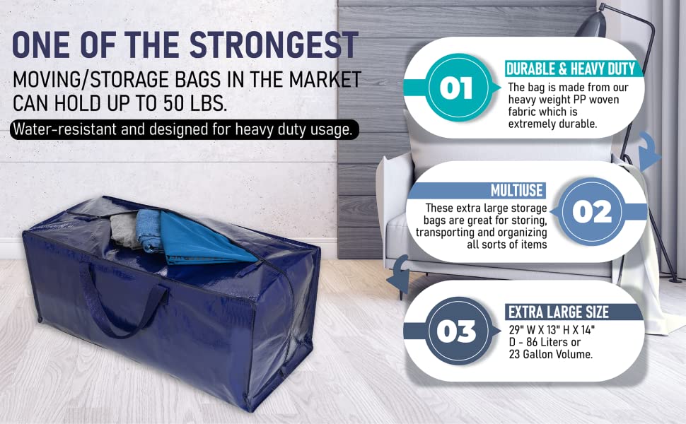 VENO Moving bags, totes for storage, storage totes are durable, heavy duty can hold 50 lbs