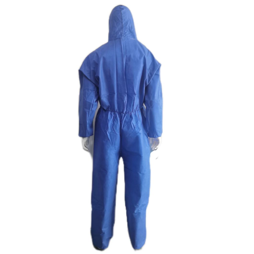 Nonwoven Isolation Overall Hazmat PPE Kit SMS Protective Coverall with Elastic Hood