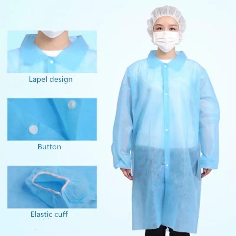 OEM CE Nonwoven Protective Lab Coat Wholesale Disposable Visitor Coat
