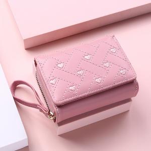 Women's Wallet Short Fashion Embroidered Heart Coin Purse Women's Tri-fold Card Holder Pu Leather Multi-card Slot Wallet