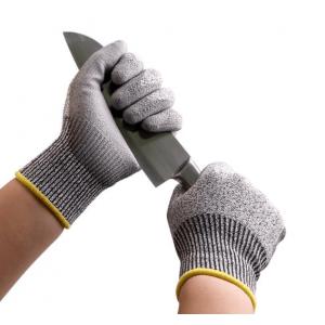 Anti Cut Level 5 13 Gauge UHMWPE(HPPE) Liner PU Coated Cut Resistant Gloves