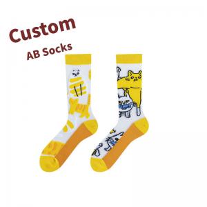 Factory Custom Novelty Ab Fashion Couple Glass Socks Jacquard Crew Cartoon Socks