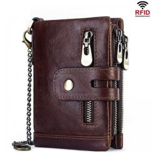 Wallet Men's RFID Anti-theft Brush Vertical Top Layer Oil Wax Leather Multifunctional Double Zipper Leather Wallet
