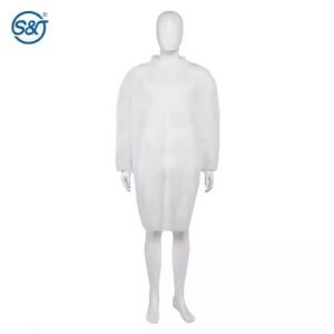 PP Disposable Lab Coat Nonwoven Single Layer Folded Collar Snap on Front Button Closure with Pockets Visitor Coat Full Length