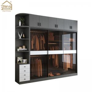 Customized Modern Design Bedroom Luxury Closet Wooden Cloth Wardrobe With Sliding Glass Door