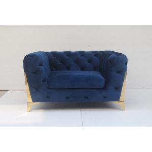 245cm Length Navy Blue 3 Seater Velvet Chesterfield Sofa For Villa
