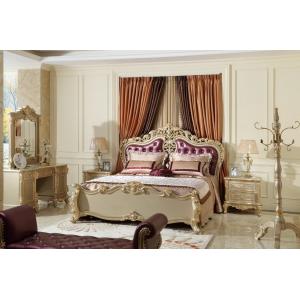 China Luxury Classic Bedroom Furniture Bed sets Golden painting Wood and high end of fabric Headboard factory direct Price supplier