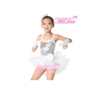 China White Ballet Dance Costumes Camisole Biketard Sequin Dress Spandex / Polyester supplier