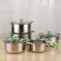 China Quality Stainless Steel 5pcs Cookware Set Soup Pot for Cooking with Green Handle on sale
