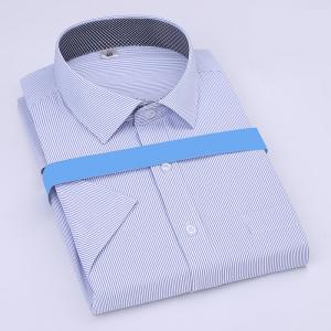 China Summer Blue Striped Custom Business Shirts Short Sleeved Shirt For Male / Female supplier