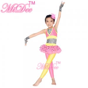 Jazz Tap Costumes Polka Dot Tutu Skirt Attached Pants Sequin Vest With Zebra Leotard Under