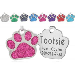 ODM Rustproof Laser Engraved Id Tags Paw Print Pet Tags 30*50mm For Metal Necklace
