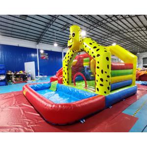 Yellow Dog Bounce House Tarpaulin Inflatable Water Slide With Pool