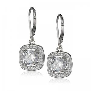 Customized 925 Sterling Silver Jewelry Earrings Round Cubic Zirconia Hoop Earrings