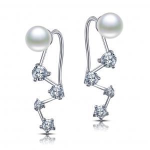 China Fresh Water Pearl Cartilage Earrings 925 Silver CZ Earrings 6.0mm Round Pearl supplier