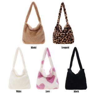 China 2022 Wholesale Leopard Print Bags For Women Soft Plush Shoulder Bags Female Large Capacity Travel Bag Winter Warm Fluffy Totes supplier