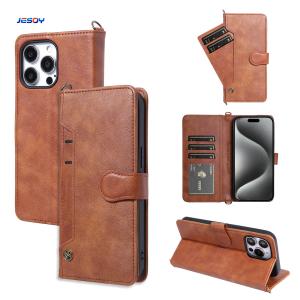 China OEM / ODM cartera de teléfono móvil soporte marrón tapa de teléfono móvil con correa supplier
