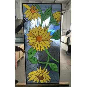 Customized Sunflower Design Entry Door Decorative Leaded Glass With Patina Caming