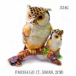 Mun and baby owl bird jewelry box enamel owl trinket jewelry owl decorative box  trinket box