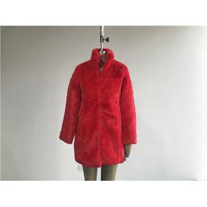 Medium Length Girls Faux Fur Coat Red Color With Reverse Collar TW78516