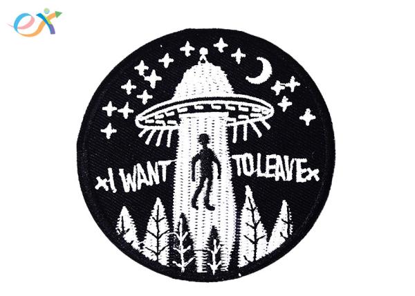 Round Shape Iron On Embroidered Patches Polyester Material For Garment Accessories