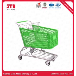 200L Plastic Trolley Baskets 4 Wheels OEM Green Shopping Cart