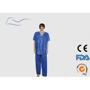 China Waterproof Blue Disposable Lab Coats Non Woven Mateiral Around Neck Style supplier