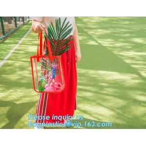 Shoulder Tote Pouch Clear PVC Beach Bag With Interior Pocket, jelly pvc women big design handbag shoulder sling bag of l