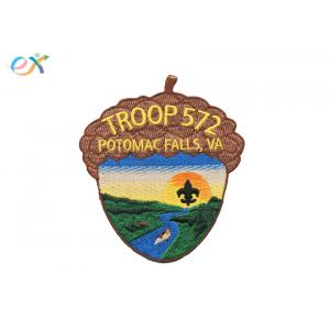 China 100% Full Embroidery Designs Patches , Pine Cone Shape Boy Scout Shirt Patches supplier