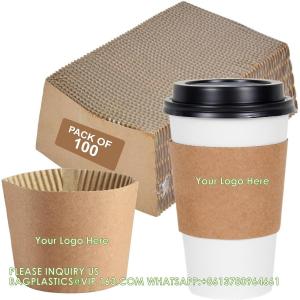 Custom your own logo on Coffee Sleeves-100 Coffee Sleeves Fits, 10 Oz. - 20 Oz. Cups (Pack Of 100), Natural Kraft